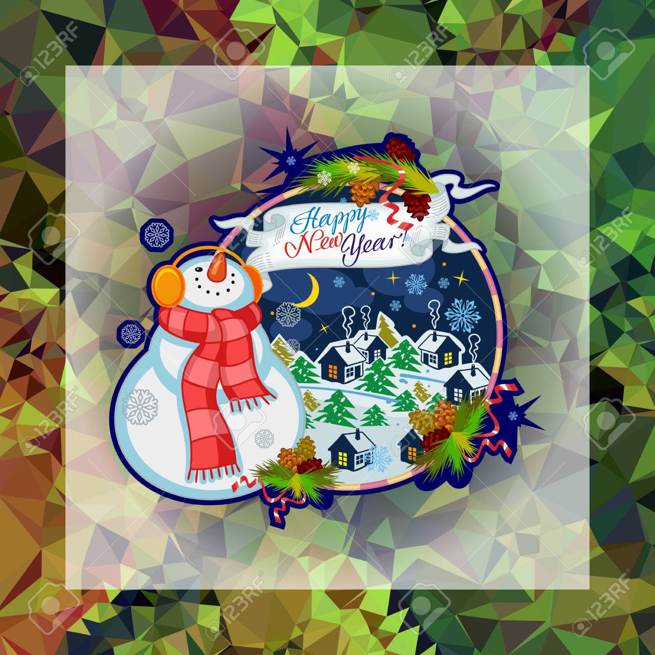 holiday square christmas card with funny snowman and snowing