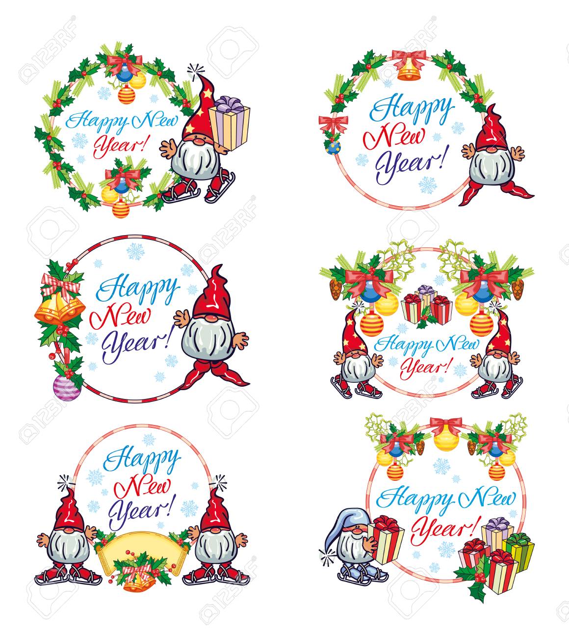 set of holiday labels with christmas decorations funny gnomes holiday labels