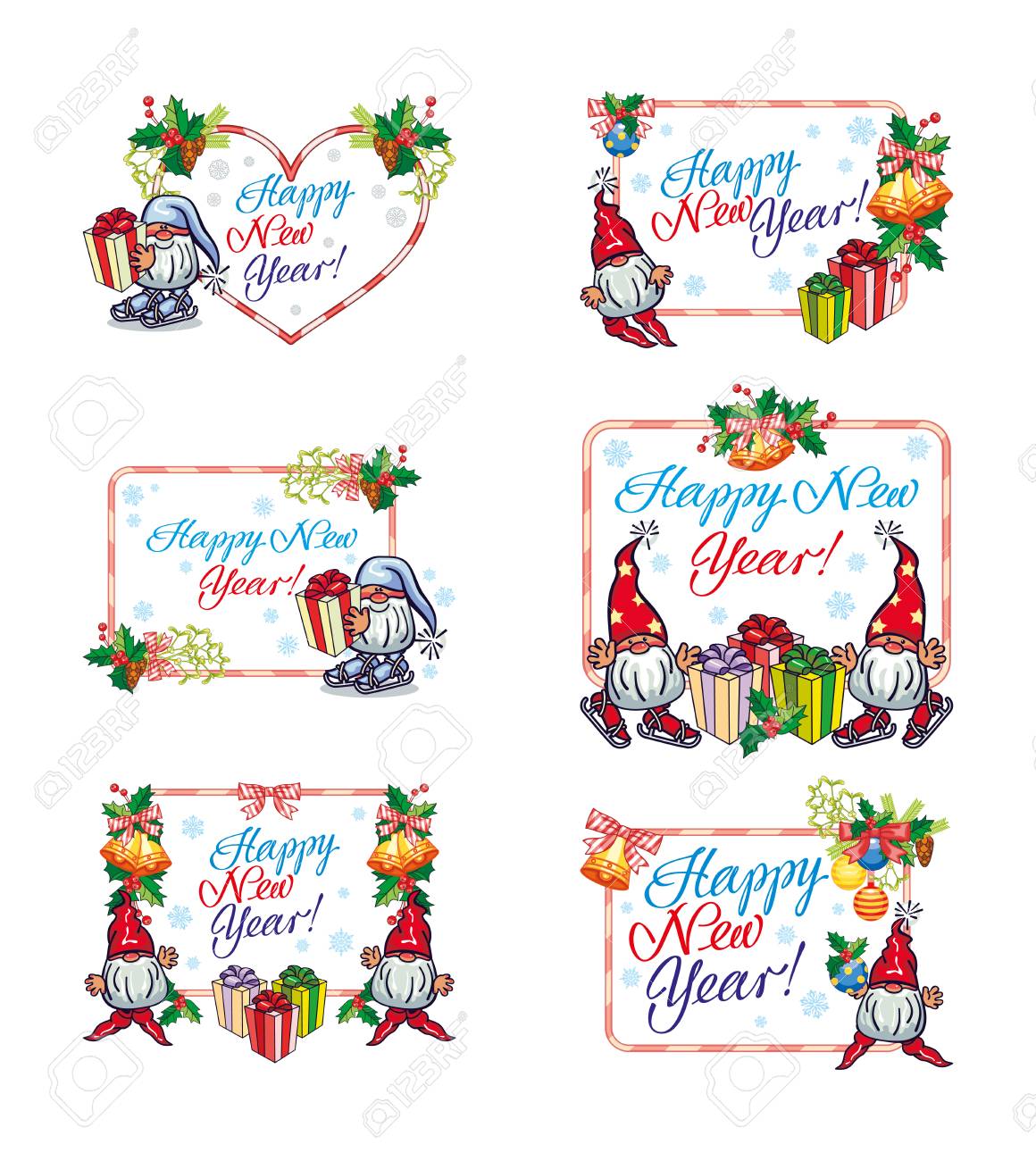set of holiday labels with christmas decorations funny gnomes holiday labels