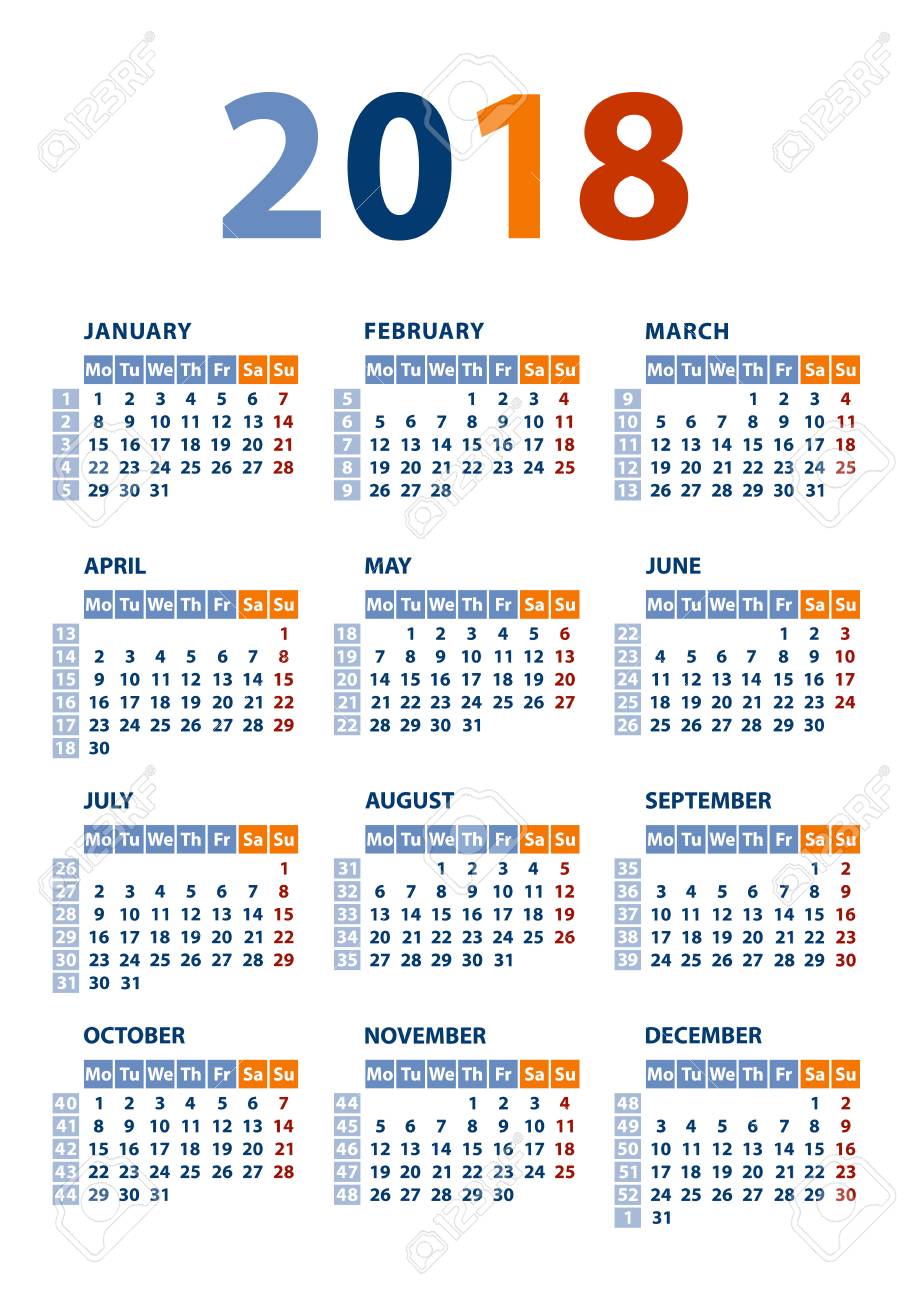 La Semana De La Plantilla Calendario 2018 Comienza El Lunes Ilustracion Vectorial Ilustraciones Vectoriales Clip Art Vectorizado Libre De Derechos Image 89177846 calendario semana 50