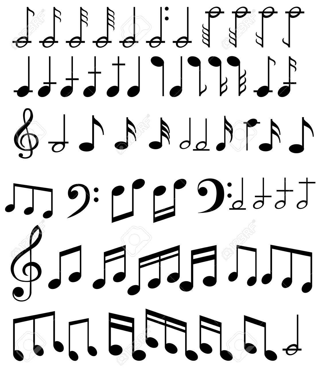 Music Note Background With Music Symbol Icon Collection Royalty Free SVG,  Cliparts, Vectors, and Stock Illustration. Image 96687247., image size:1122x1300