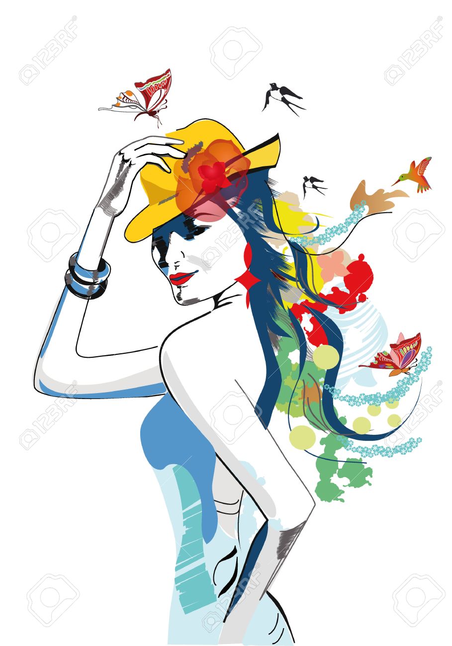 花と蝶抽象的な美しい女性のイラスト素材 ベクタ Image