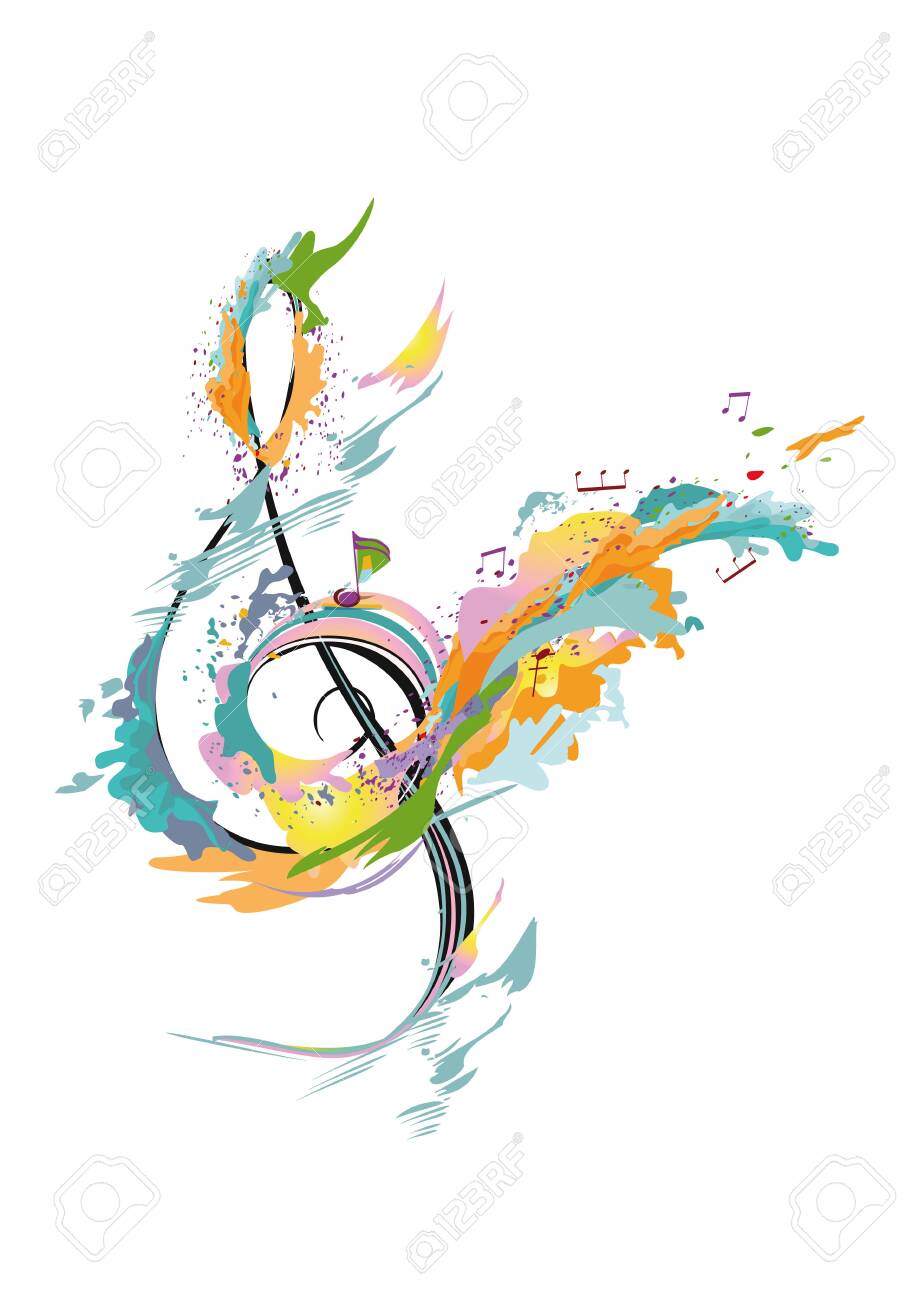 Abstract Musical Design With A Treble Clef And Musical Waves. Hand Drawn  Vector Illustration. Royalty Free SVG, Cliparts, Vectors, and Stock  Illustration. Image 130872322., image size:912x1300