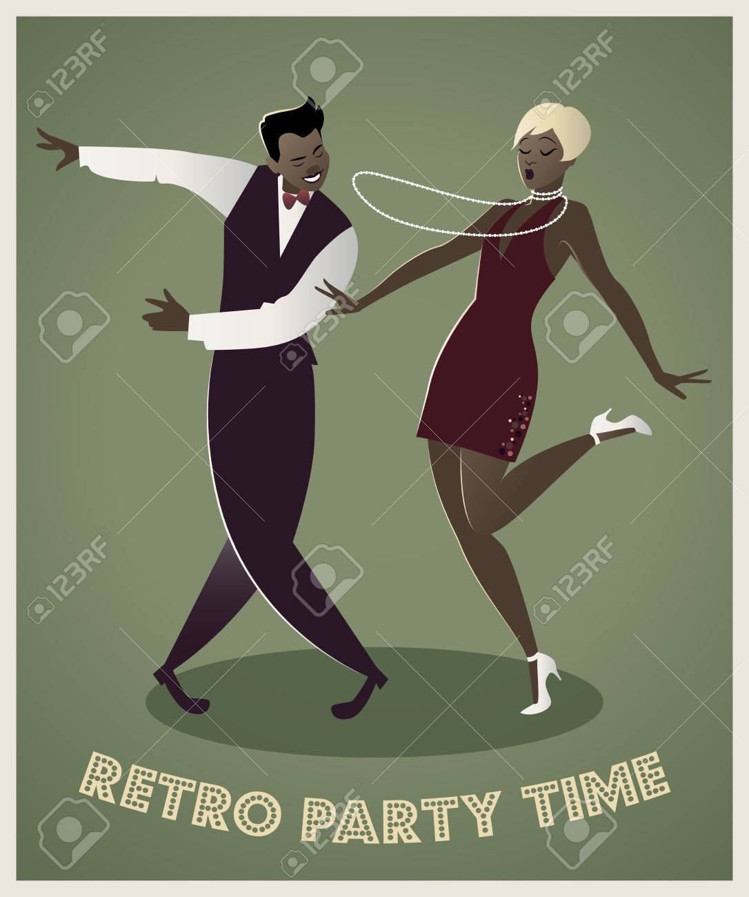 面白いカップルはチャールストンを踊るします 漫画のレトロなスタイル のイラスト素材 ベクタ Image