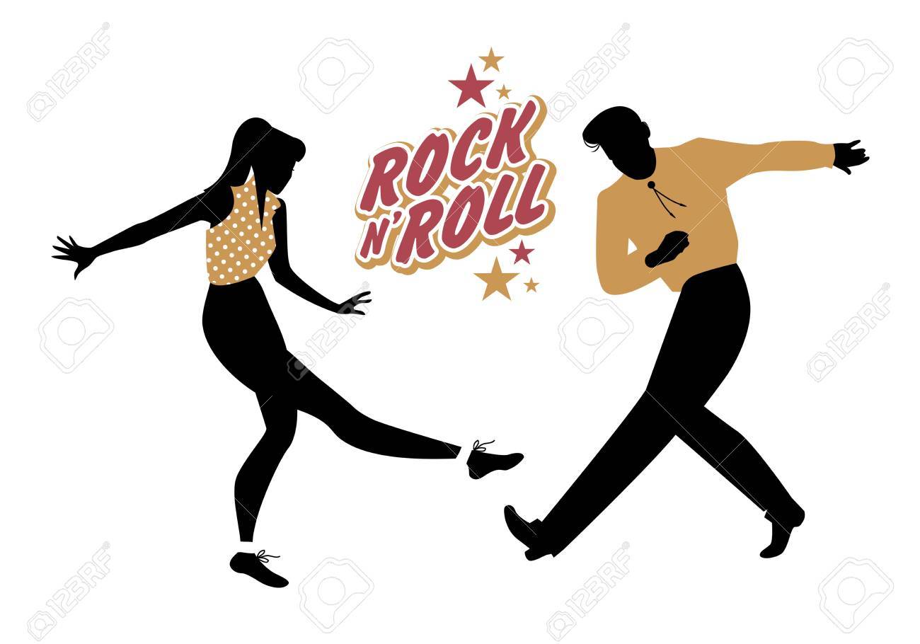 Young Couple Wearing 50's Clothes Dancing Rock And Roll. Vector ...
