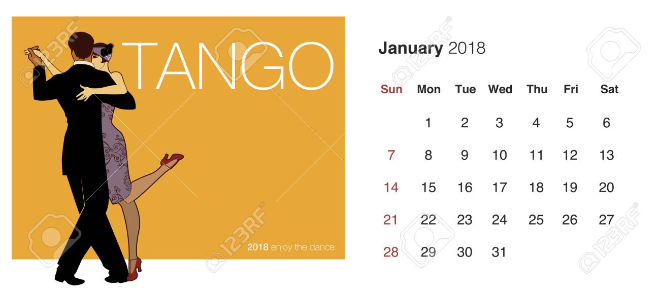 2018 calendar template with dancing couple design stock vector 91651052