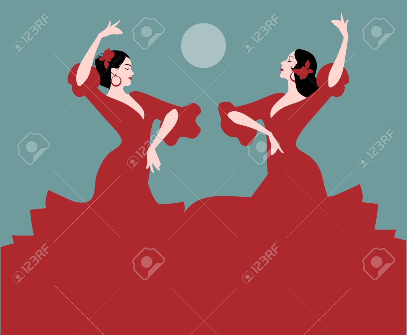 2人のスペインのフラメンコダンサーが踊る のイラスト素材 ベクタ Image