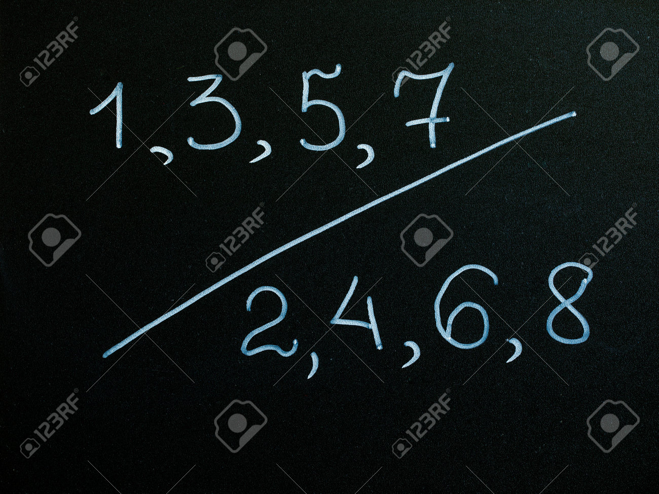 Even And Odd Numbers Drawing By Chalk On Black Board Background Stock  Photo, Picture and Royalty Free Image. Image 207866715., image size:1300x975