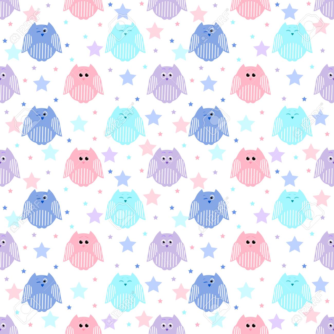 Vector Seamless Pattern Of Cute Blue Light Blue Pink And Violet