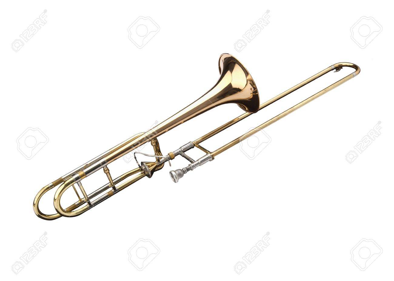 Trombone A Coulisse En Laiton Sur Un Arriere Plan Blanc Banque D Images Et Photos Libres De Droits Image