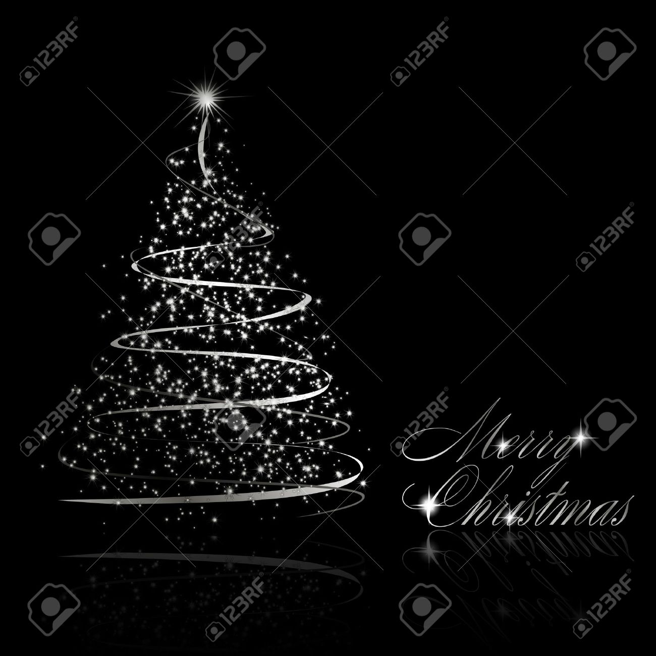 黒の背景上に抽象的な銀クリスマス ツリー のイラスト素材 ベクタ Image