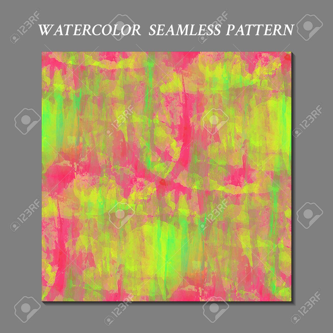 水彩画のシームレスなパターン 手作りのテクスチャです 明るいピンク色 緑色黄色酸 ベクトル イラスト ファンタジー現代抽象的な壁紙 のイラスト素材 ベクタ Image