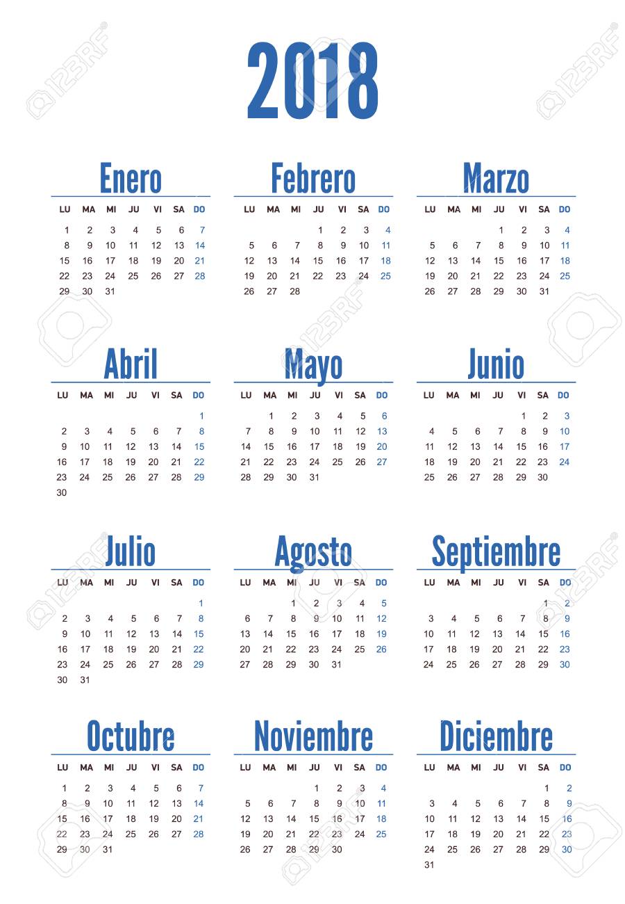 spanish vertical calendar 2018 week starts from monday vector vertical calendar