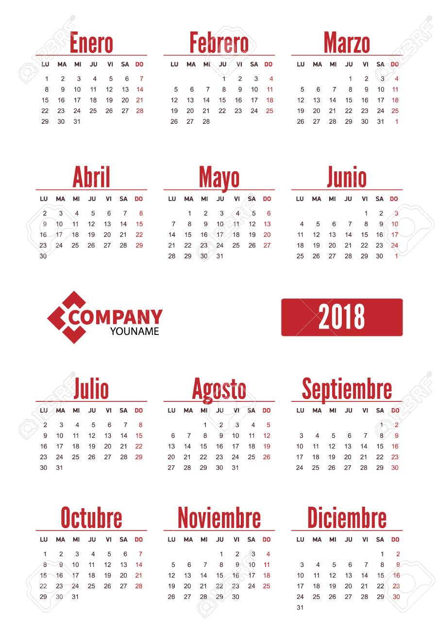 spanish vertical calendar 2018 week starts from monday vector vertical calendar