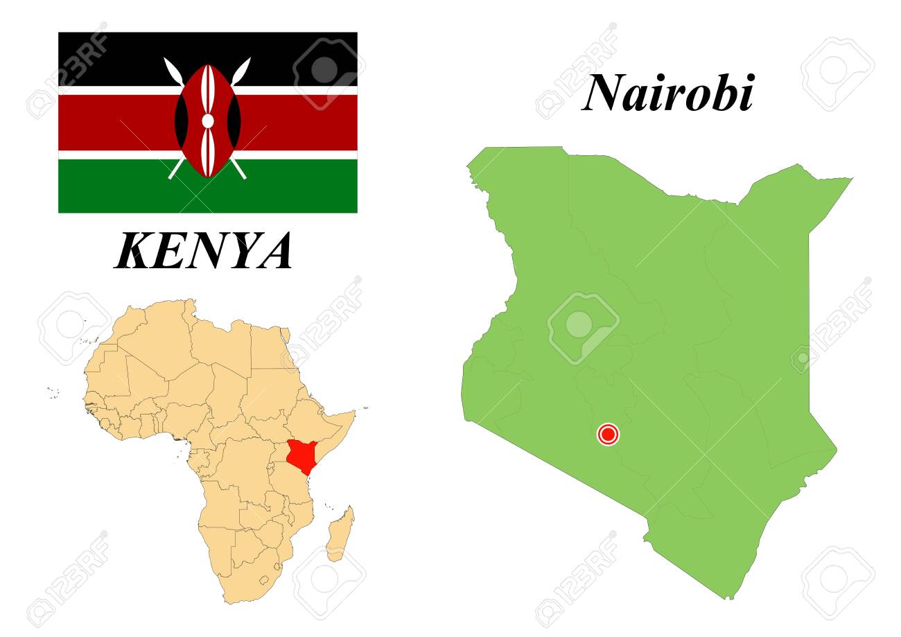 Nairobi In Africa Map Republic Of Kenya. Capital Of Nairobi. Flag Of Kenya. Map Of The Continent  Of Africa With Country Borders. Vector Graphics. Royalty Free Svg,  Cliparts, Vectors, And Stock Illustration. Image 139977320.
