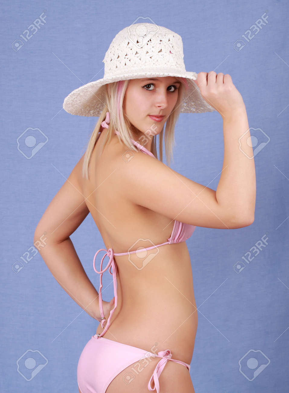 Bikinis wet tshirts Pink bikini cowboy hat