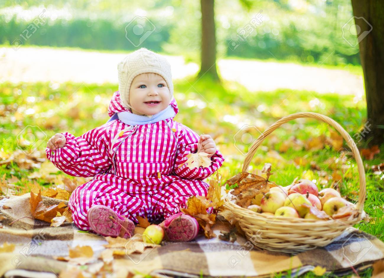 Happy Baby Girl Having A Picnic In The Autumn Park Stock Photo Picture And Royalty Free Image Image