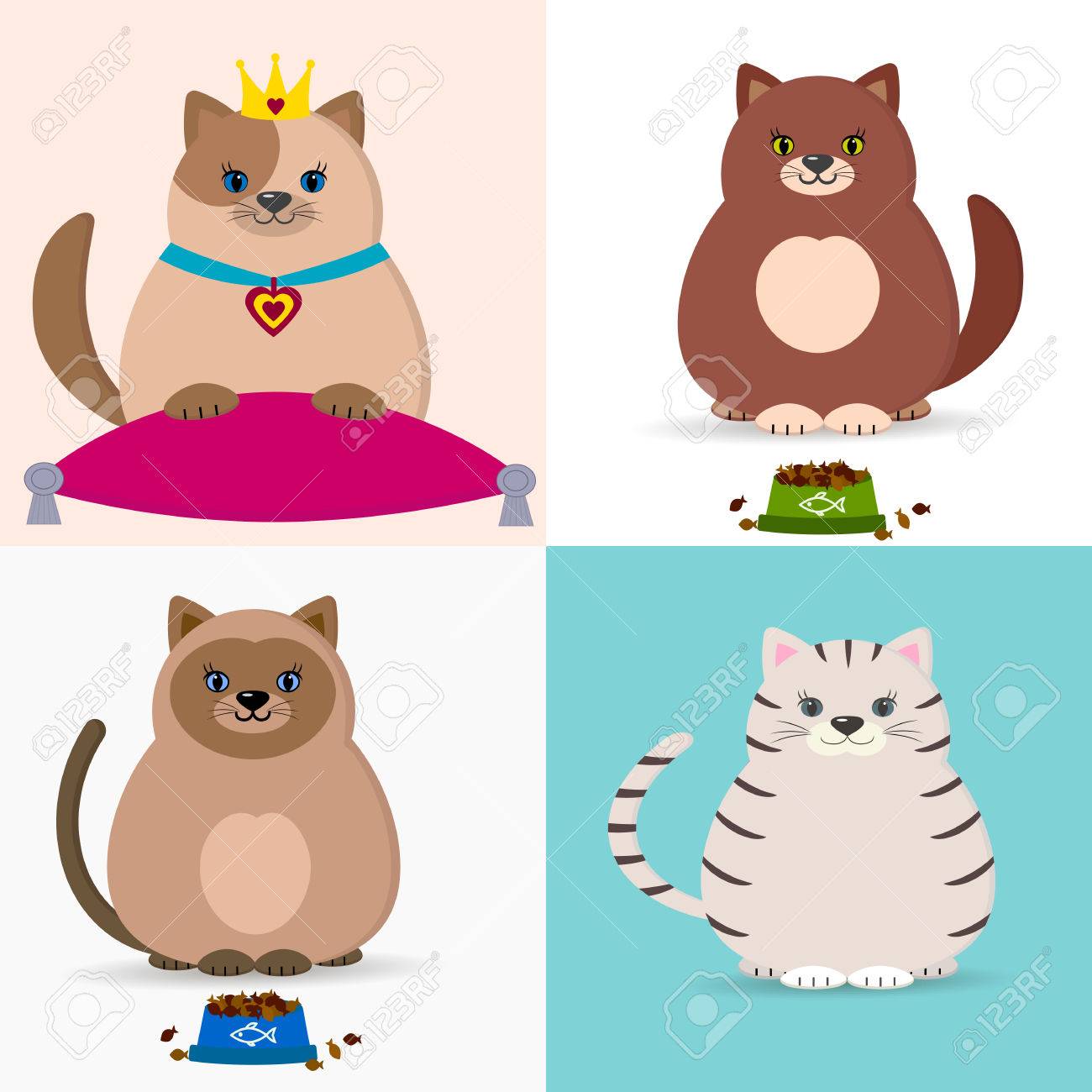 プレートと猫食品猫 王冠とサスペンション ブラケット猫王女は枕の上に座る のイラスト素材 ベクタ Image