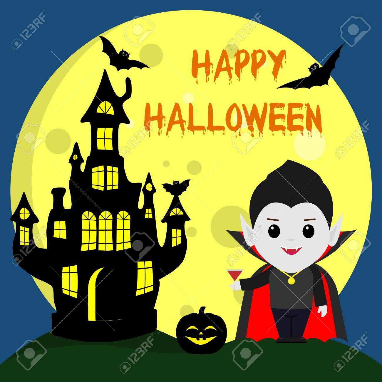 Cartoon vampire with a castle in background Vector Image