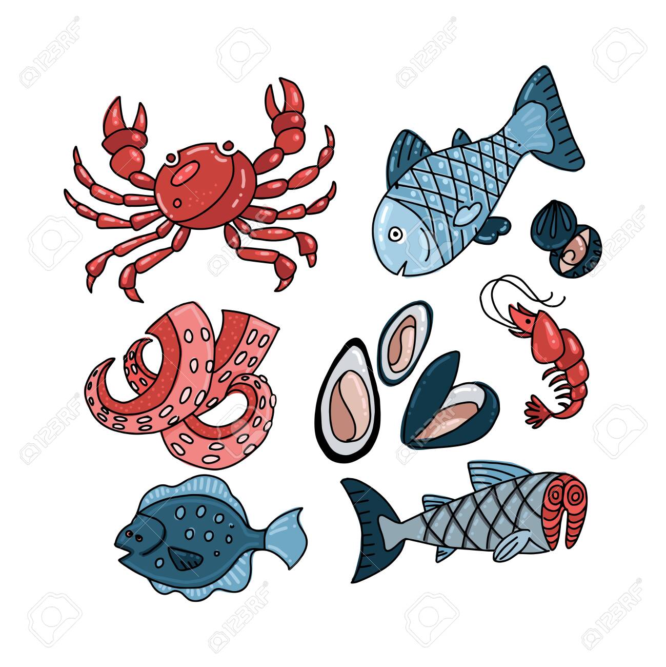 Fish drawing clipart vector design illustration. Fish set. Vector Clipart  Print