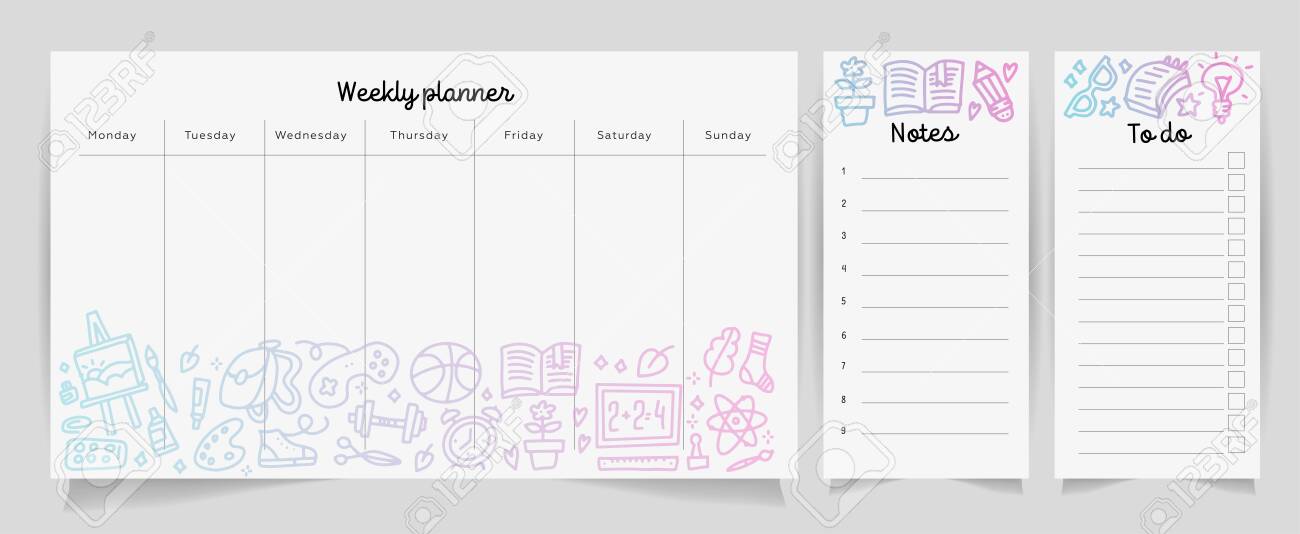 weekly planner template concept with school supplies texture weekly school planner template