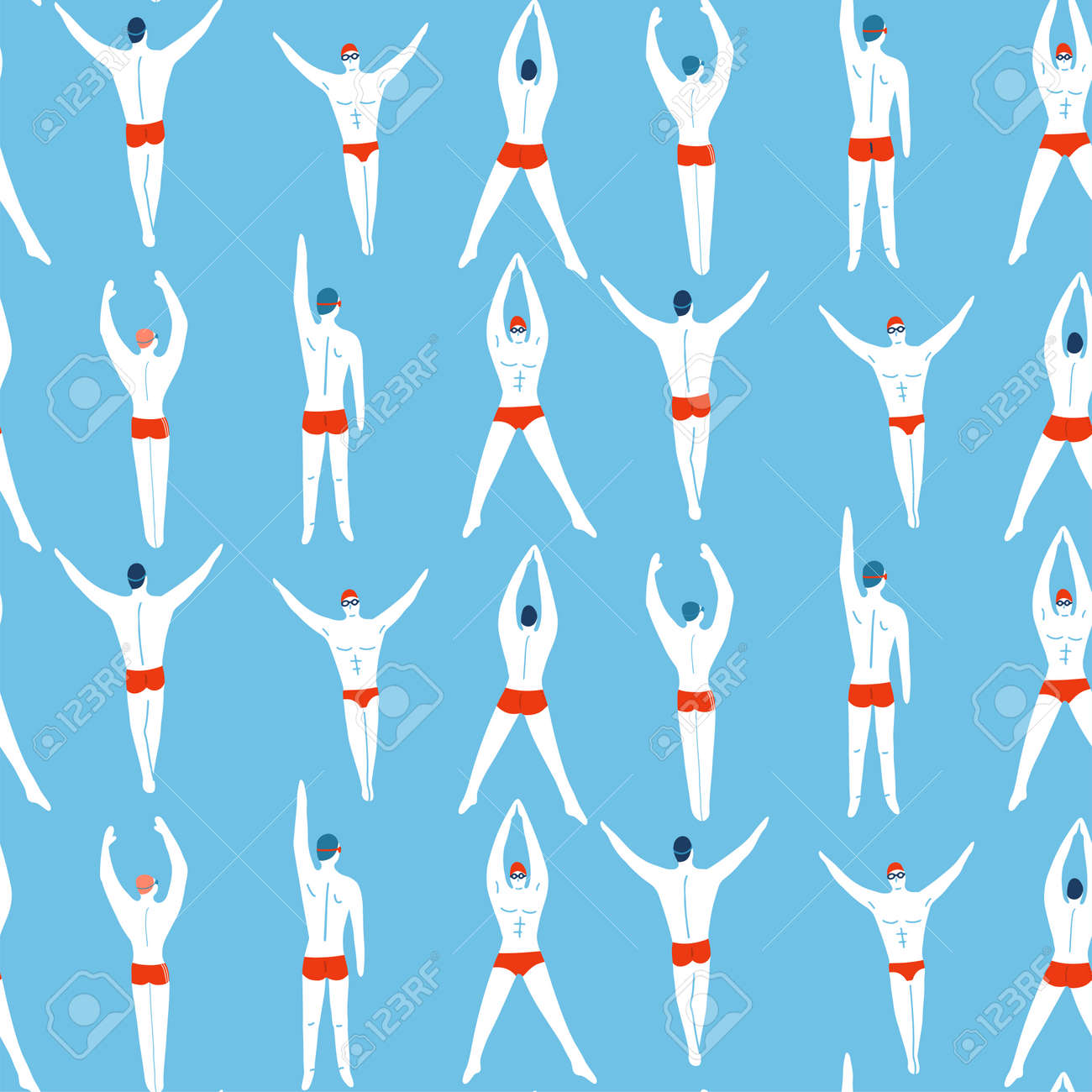 Male Athlete Characters Swimming People Seamless Pattern Background. Concept of swimmers in pool. Vector flat illustration of Sport Competiotion. - 170880779 Male Athlete Characters Swimming People Seamless Pattern Background. Concept of swimmers in pool. Vector flat illustration of Sport Competiotion. - 170880779