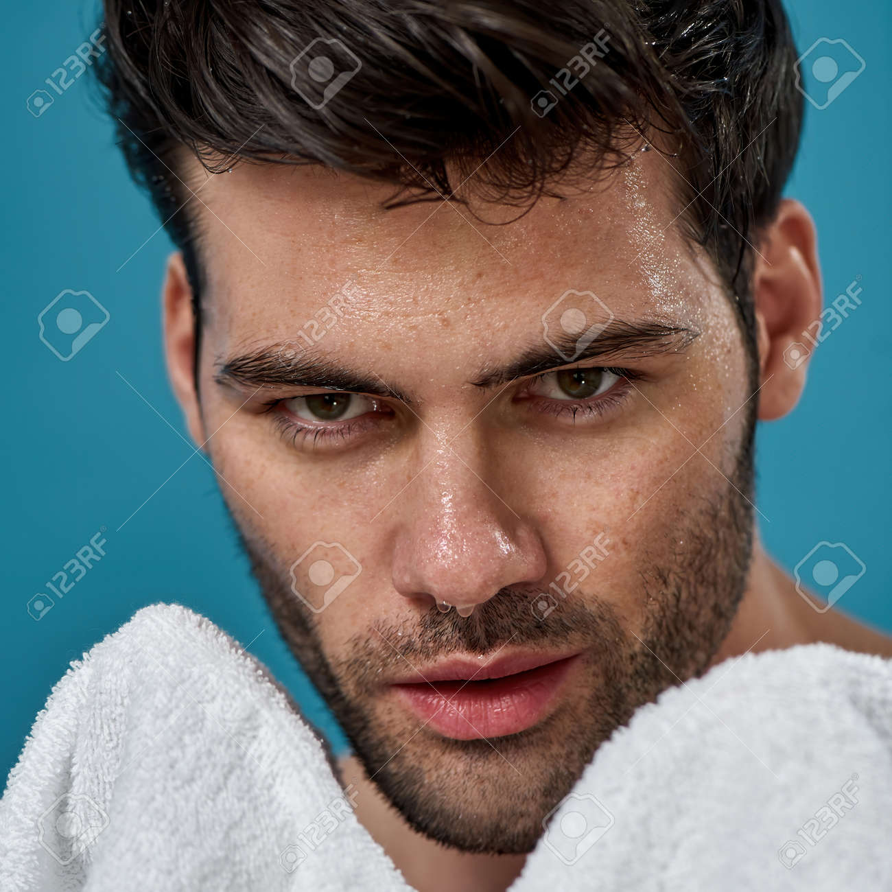 Stylish Young Brunette Bearded Man Isolated White Background — Stock Photo  © IgorVetushko #201324244, image size:1300x1300