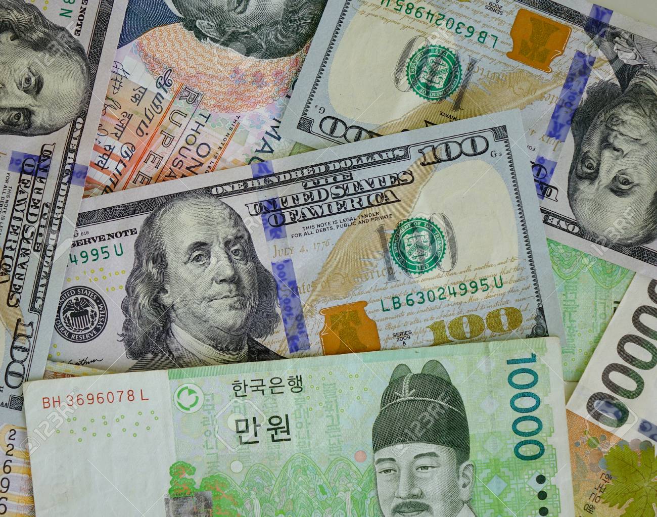 Stack Of May Banknotes Us Dollars Korea Won Bills Close Up Stock Photo Picture And Royalty Free Image Image 70114932