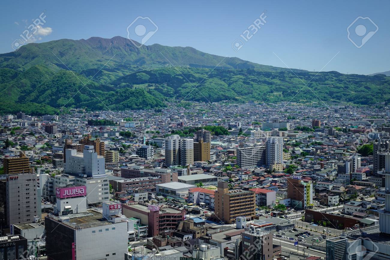 Yamagata Japan May 19 17 Aerial View Of Yamagata City With Mountains In Tohoku Japan Akita Is A Mountainous Northern Prefecture On Honshu Island Stock Photo Picture And Royalty Free Image Image