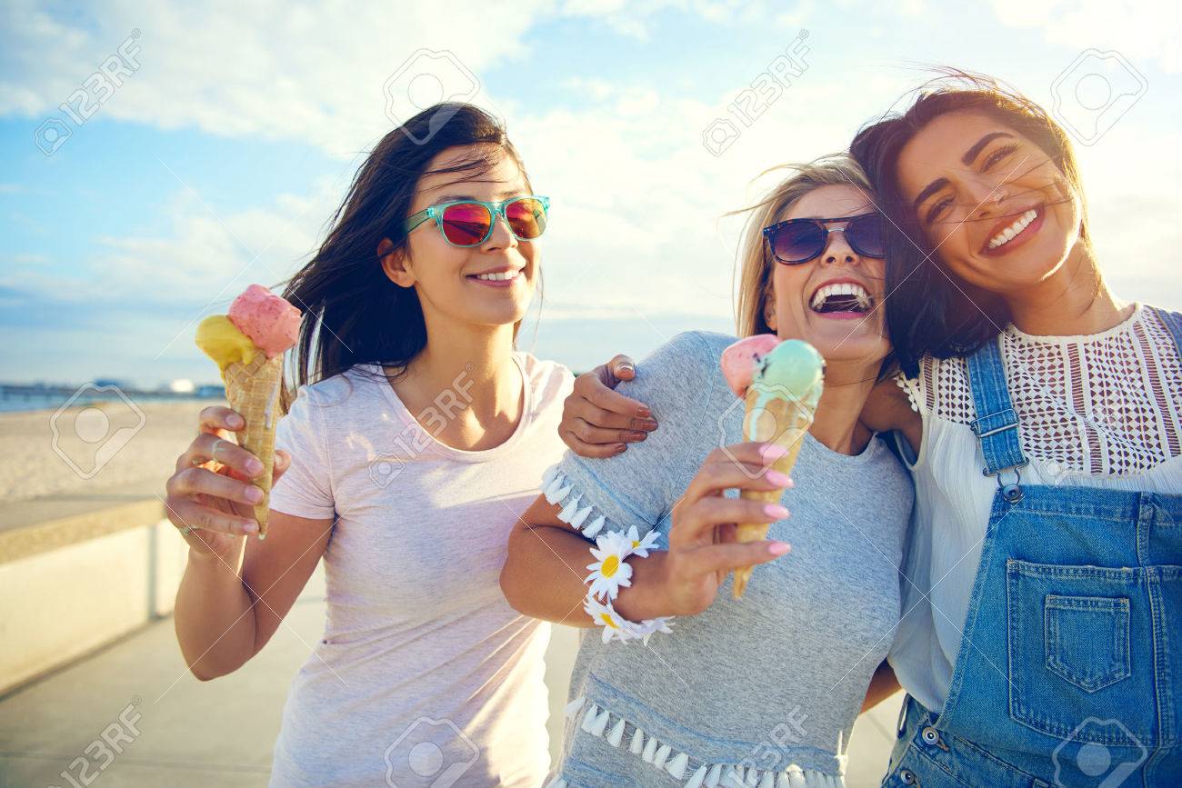 three lesbians with ice cream Three lesbians with ice cream