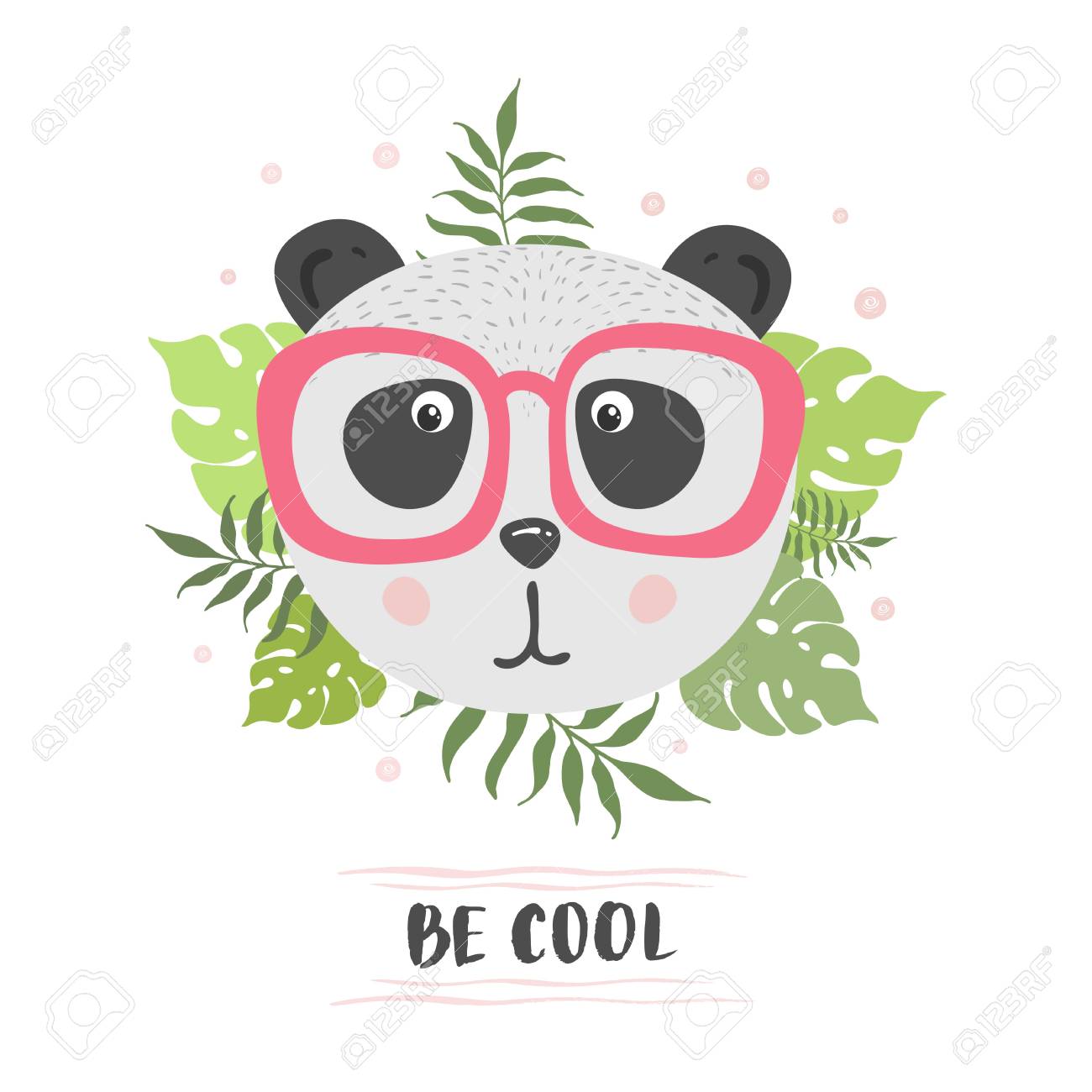 Sei Cool Netter Panda Mit Tropischen Blattern Illustration Fur Grusskarten Oder Kinder Design Skandinavischer Stil Lizenzfrei Nutzbare Vektorgrafiken Clip Arts Illustrationen Image