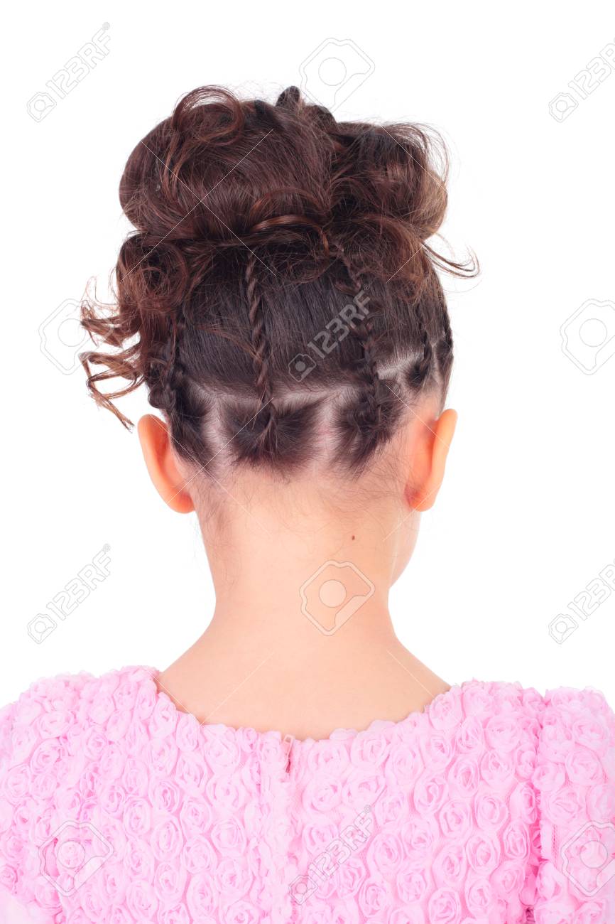 Closeup Image Of The Little Girl Hairdo Back Side Stock Photo