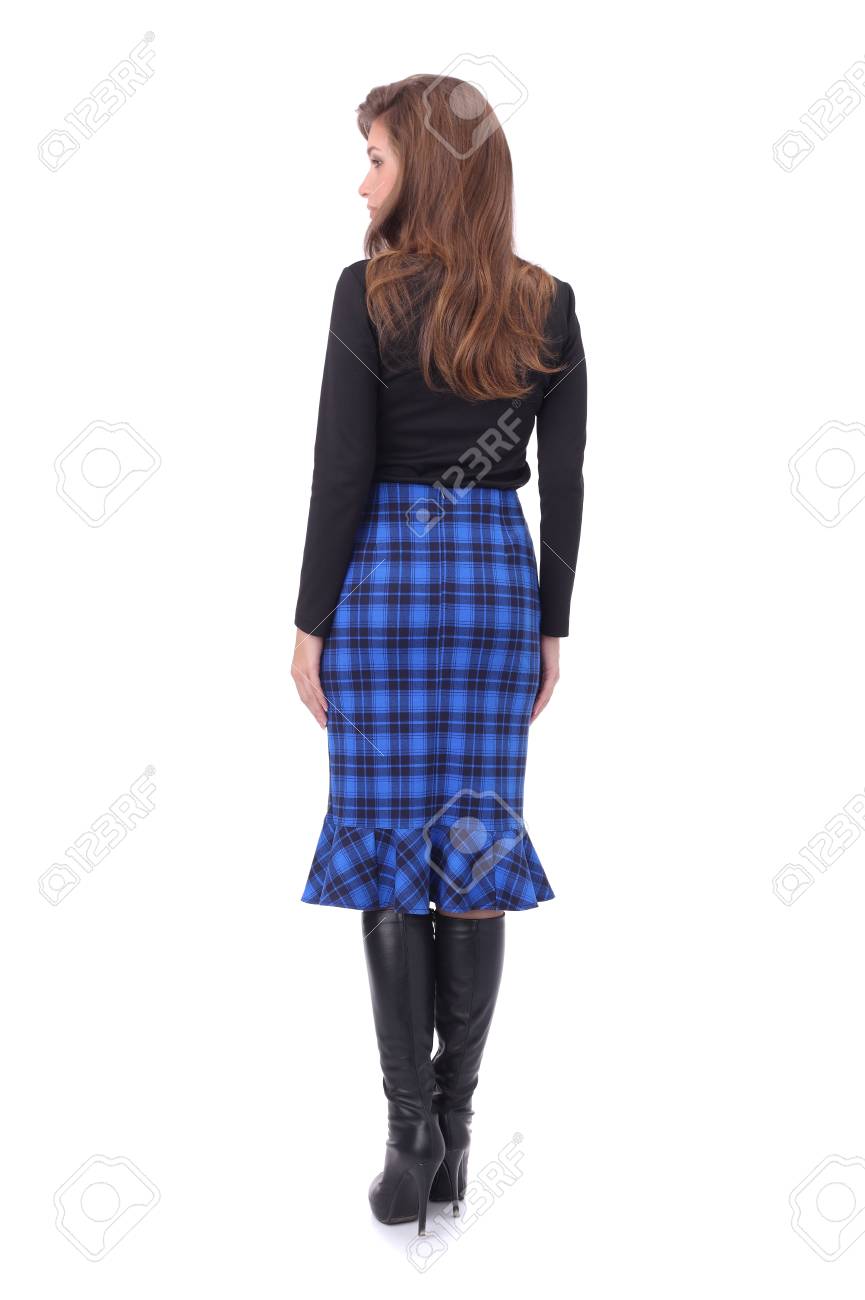blue skirt black boots