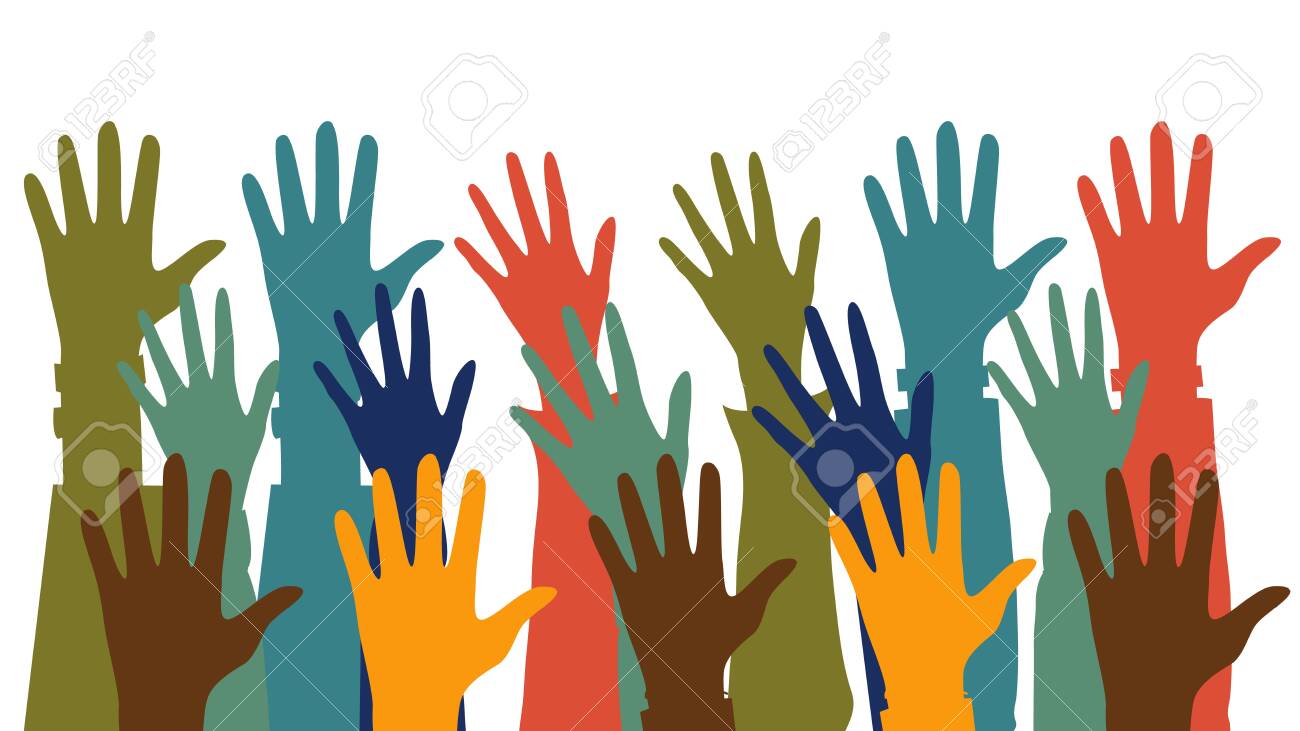 Charity, Teamwork, Volunteering And Donating Concept. Raised Up Human Colorful Hands. Association And Unity, Partners And Friendship On The White Background. Cartoon Flat Style. Vector Illustration Royalty Free SVG, Cliparts, Vectors, And Charity, Teamwork, Volunteering And Donating Concept. Raised Up Human Colorful Hands. Association And Unity, Partners And Friendship On The White Background. Cartoon Flat Style. Vector Illustration Royalty Free SVG, Cliparts, Vectors, And