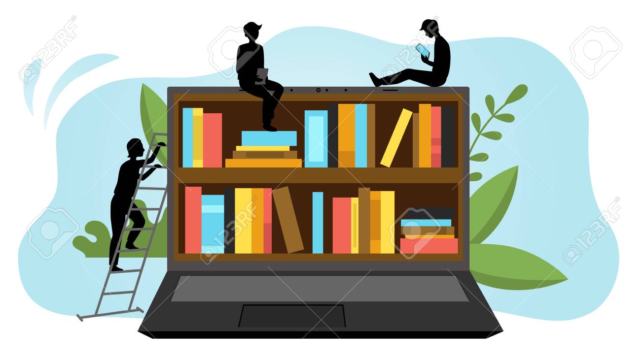 Online Digital Library Concept. Black Silhouettes Of People Use App To Read Books Sitting On Huge Notebook. Internet Bookstore, Remote Classes. Cartoon Linear Outline Flat Style. Vector Illustration - 146046226 Online Digital Library Concept. Black Silhouettes Of People Use App To Read Books Sitting On Huge Notebook. Internet Bookstore, Remote Classes. Cartoon Linear Outline Flat Style. Vector Illustration - 146046226