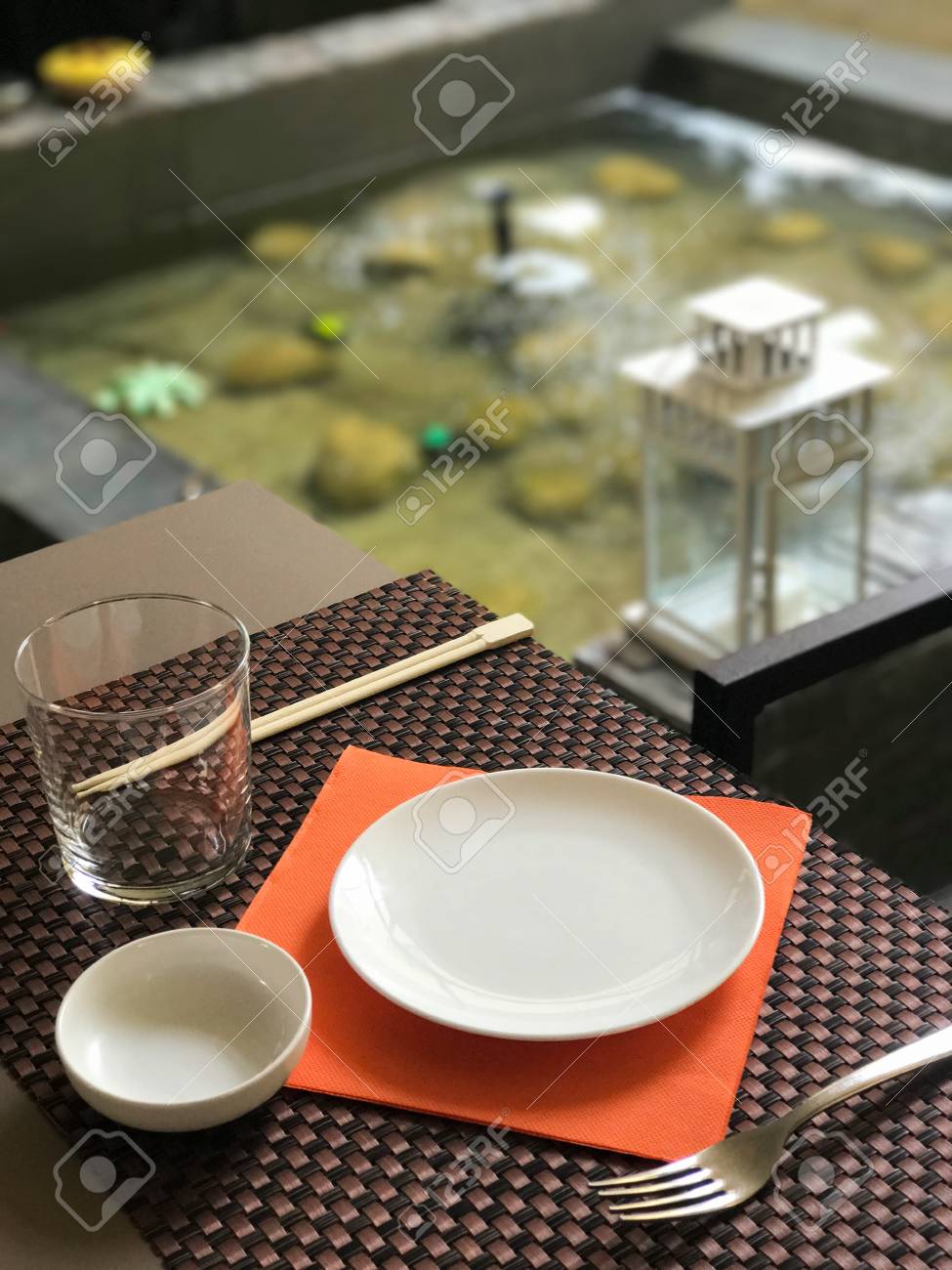 Simple Table Setting On Bamboo Towel For Oriental Lunch Near.. Stock ... Simple Table Setting On Bamboo Towel For Oriental Lunch Near.. Stock ...