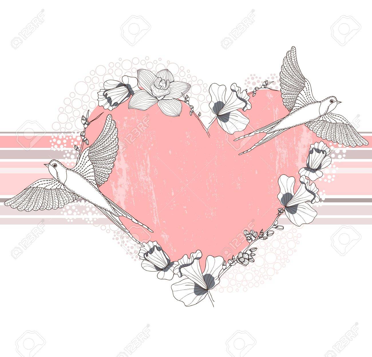 Coeur Fabrique A Partir De Fleurs Et D Oiseaux Carte Postale Carte De Voeux Ou D Invitation Clip Art Libres De Droits Vecteurs Et Illustration Image