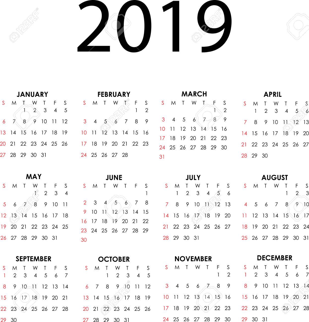 simple vector calendar for 2019 with all the months royalty free calendar by months