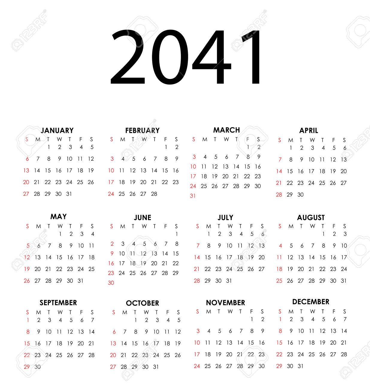 Simple vector calendar for 2041 with all the months Stock Vector - 24567025