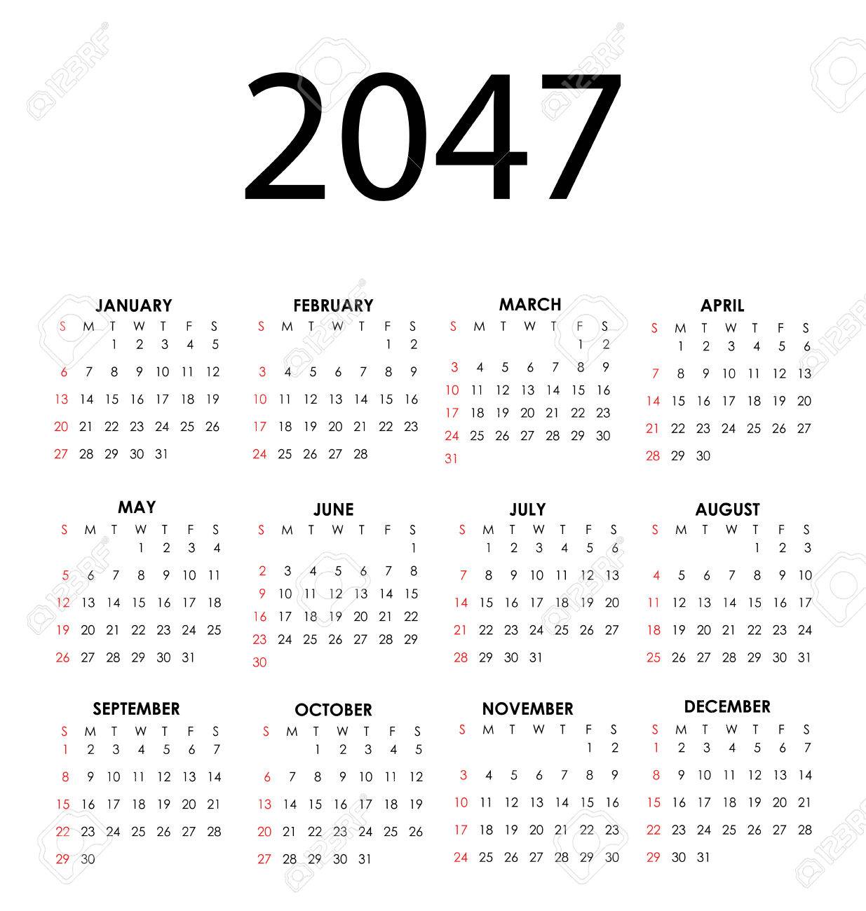 Simple vector calendar for 2047 with all the months Stock Vector - 24567027
