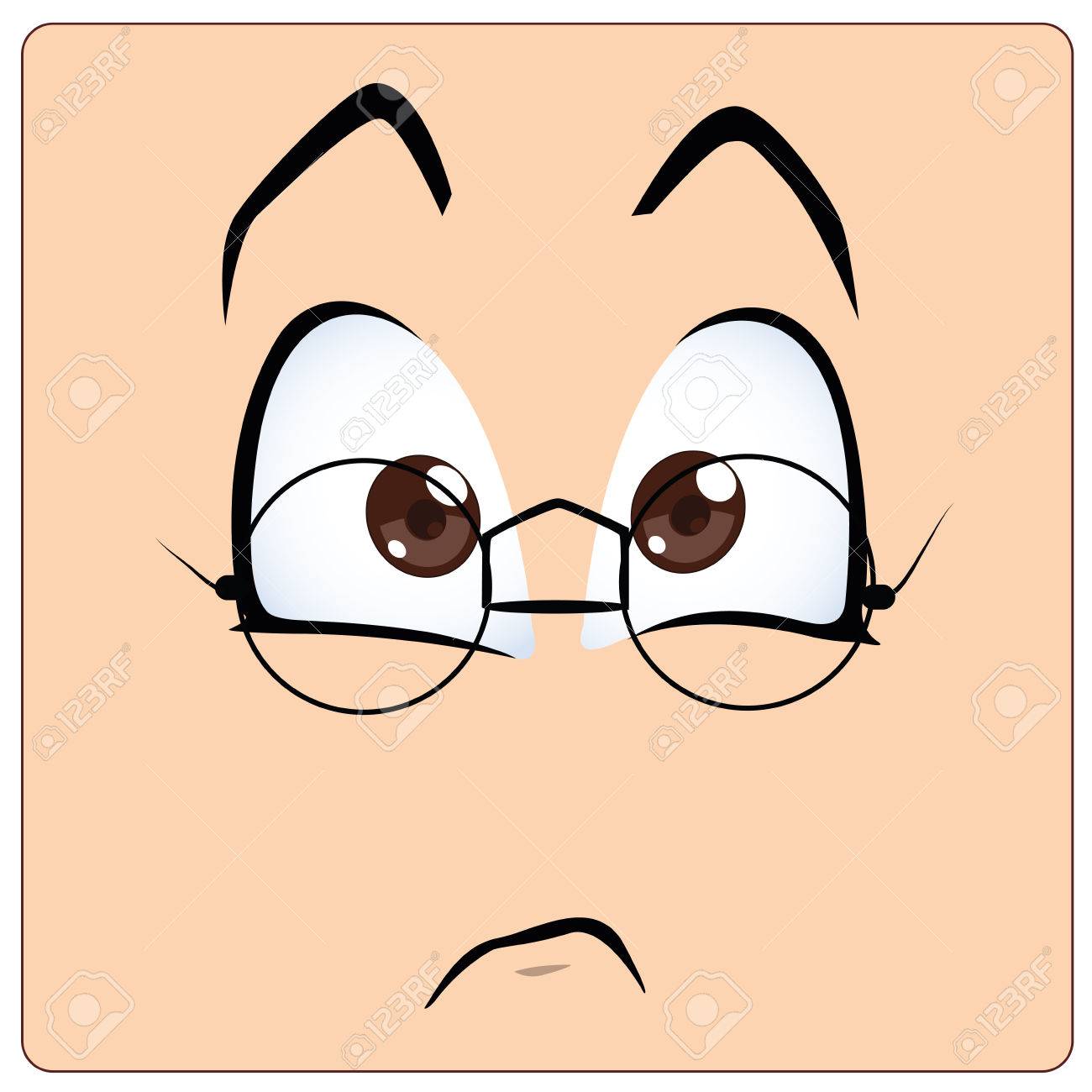 Ein Trauriges Gesicht Mit Grossen Augen Und Brille Lizenzfrei Nutzbare Vektorgrafiken Clip Arts Illustrationen Image 24380724