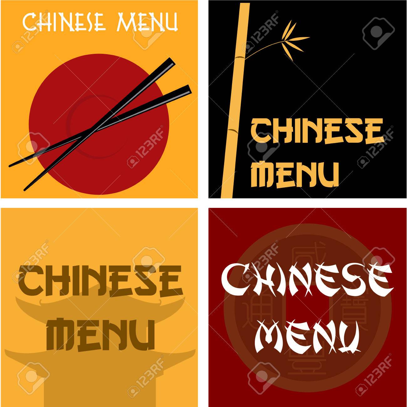 set of colored chinese menu designs with text vector illustration