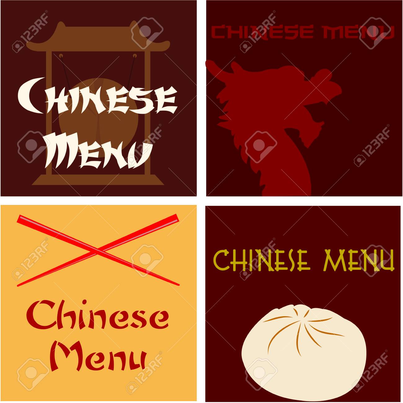 set of colored chinese menu designs with text vector illustration
