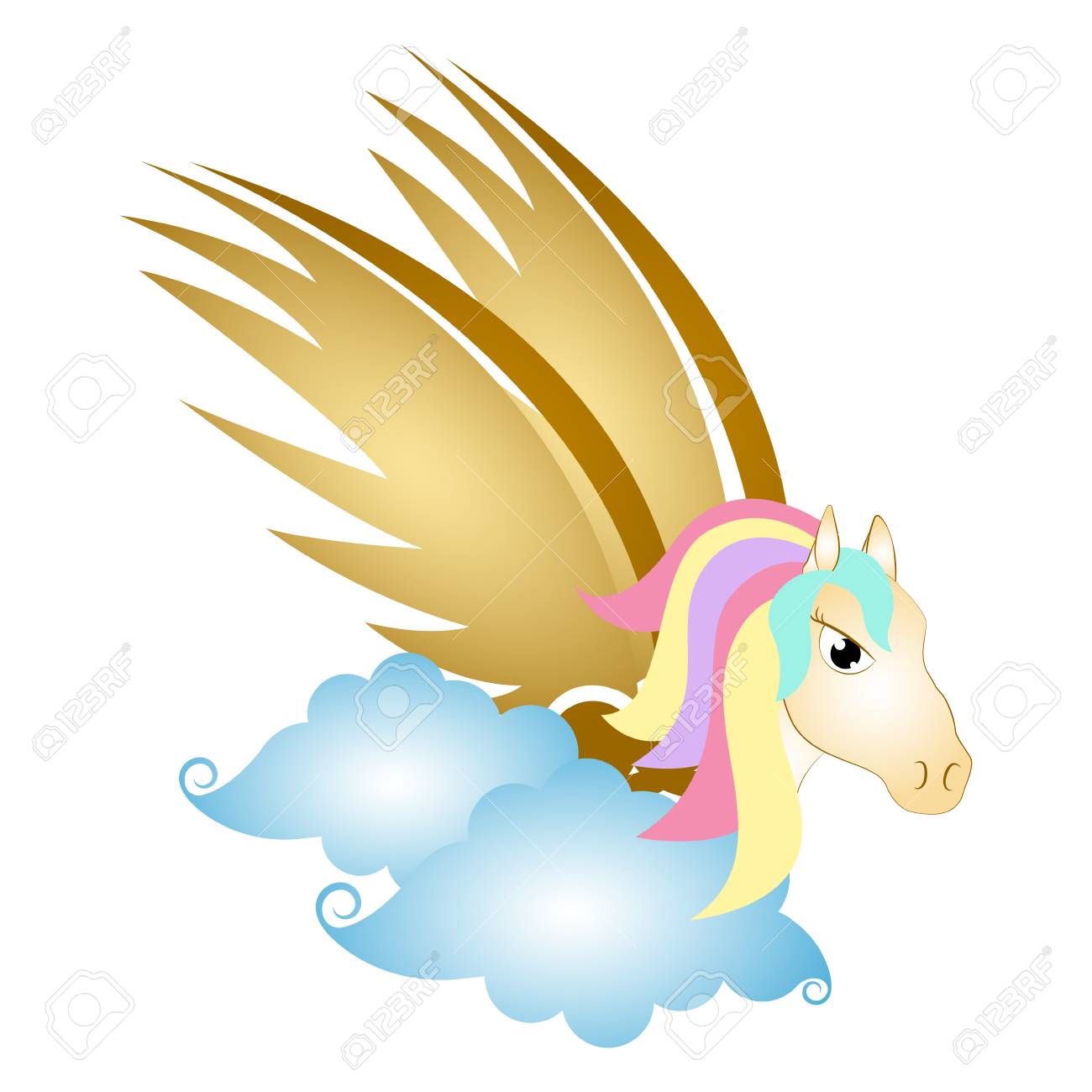 雲の上にかわいいペガサス ファンタジーの生き物のイラスト素材 ベクタ Image