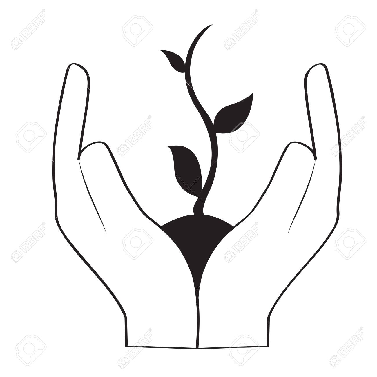 Plant Silhouette Resting In Hands Outline Vector Illustration Royalty Free Cliparts Vectors And Stock Illustration Image 124557682