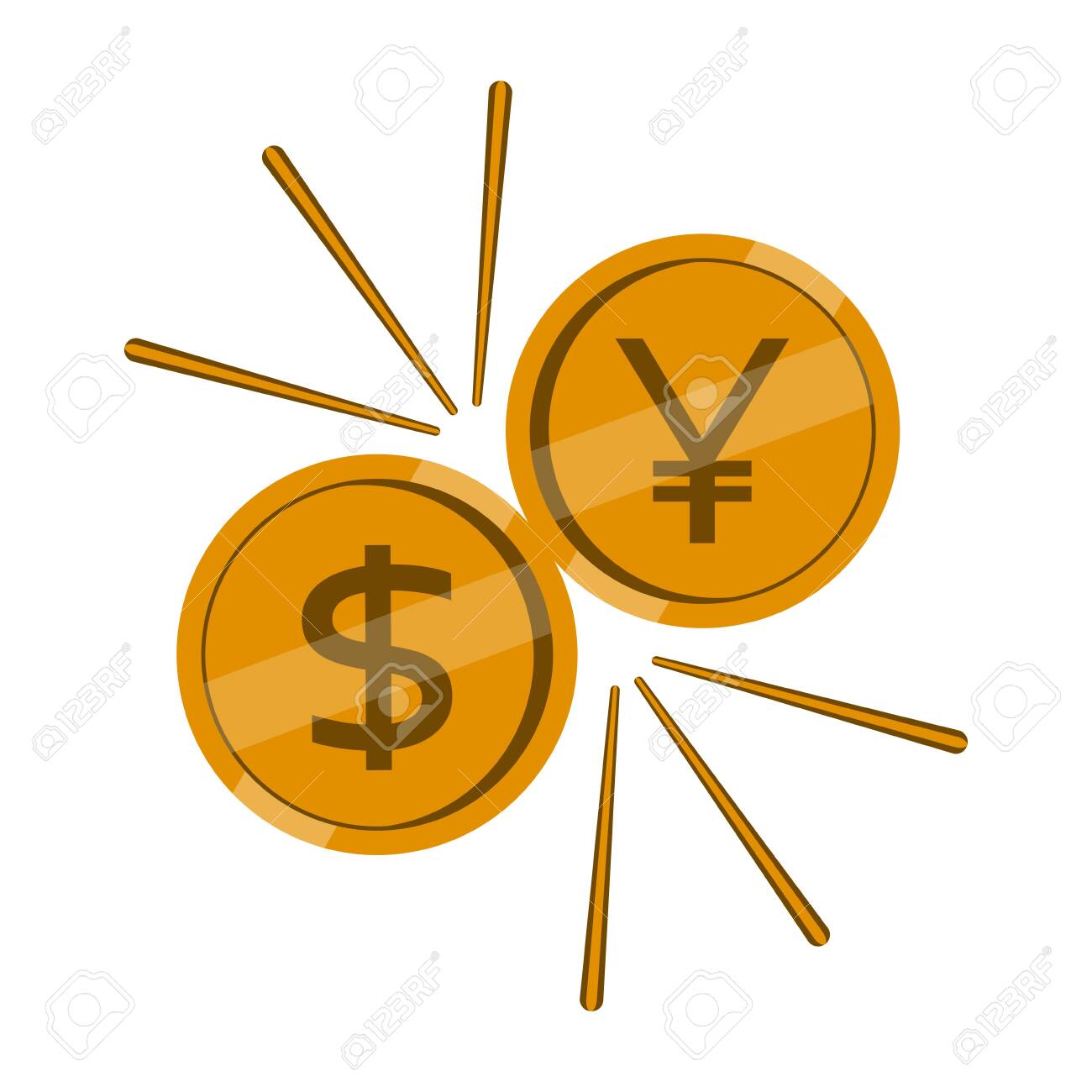 달러와 위안 동전 벡터 일러스트 레이 션 디자인 로열티 무료 사진, 그림, 이미지 그리고 스톡포토그래피. Image 124443256