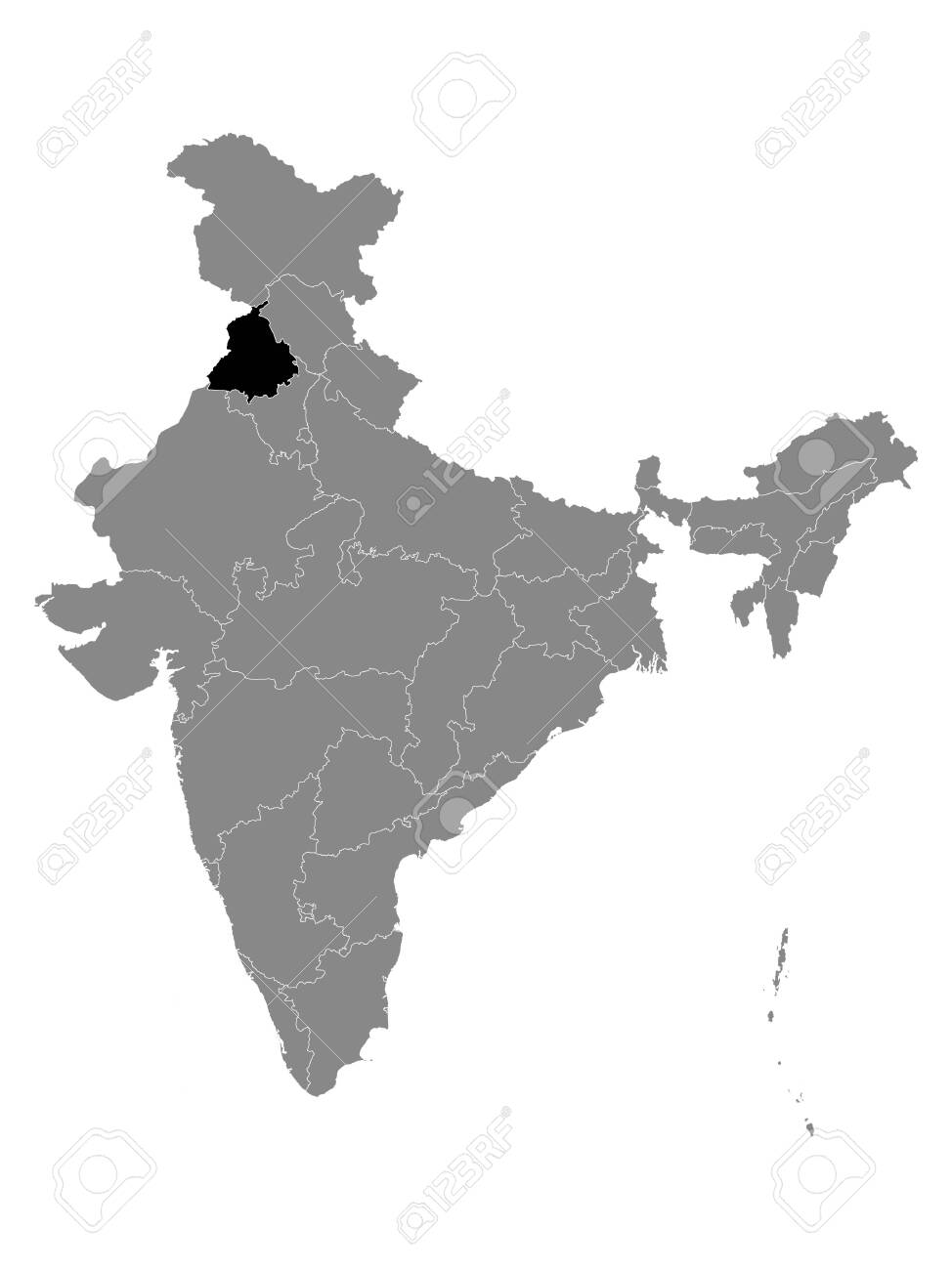 Punjab Map Black And White Black Location Map Of Indian State Of Punjab Within Grey Map Of India  Royalty Free Svg, Cliparts, Vectors, And Stock Illustration. Image  150971880.