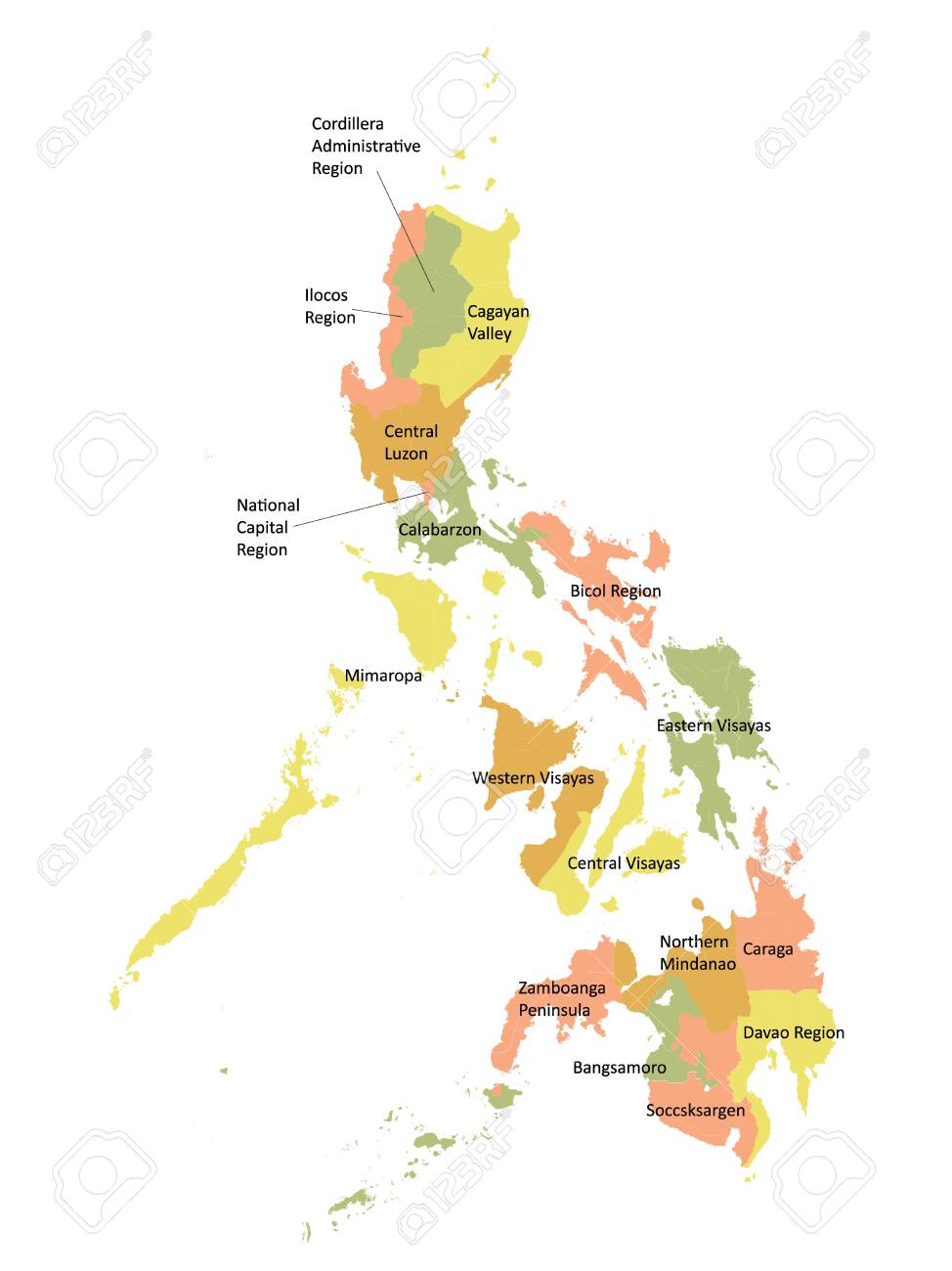 Philippine Map Per Region Pastel Colored Labeld Flat Regions Map Of Asian Country Of Philippines  Royalty Free Svg, Cliparts, Vectors, And Stock Illustration. Image  153684175.