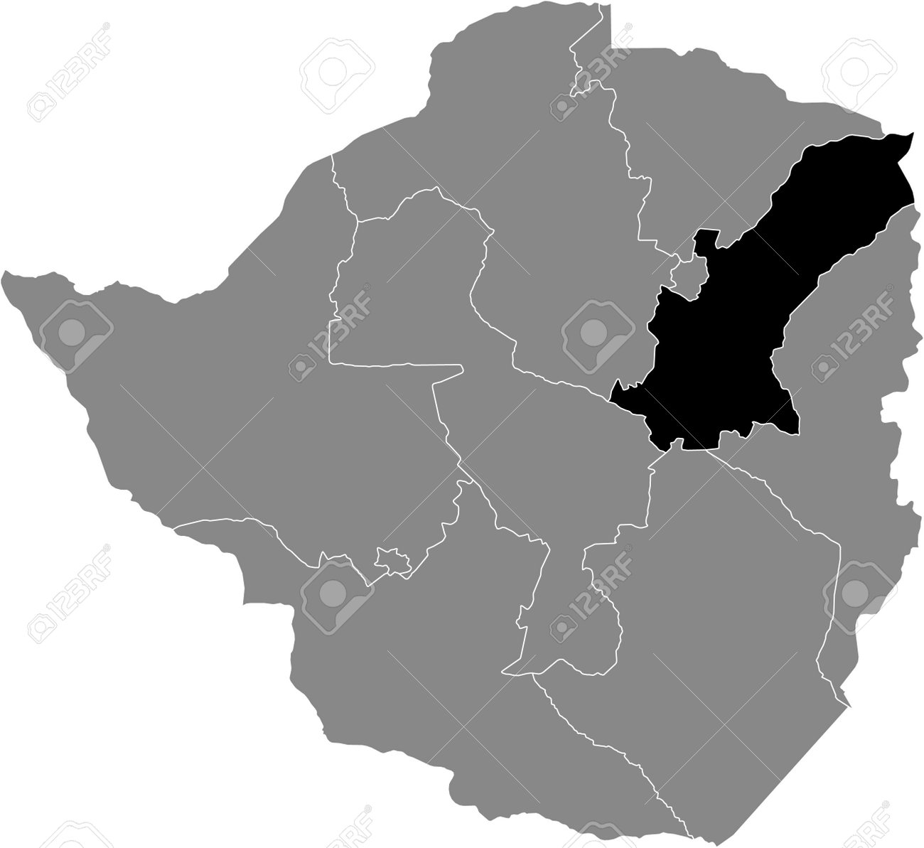 Mashonaland East Province Map Black Highlighted Location Map Of The Zimbabwean Mashonaland East Province  Inside Gray Map Of The Republic Of Zimbabwe Royalty Free Svg, Cliparts,  Vectors, And Stock Illustration. Image 168895071.