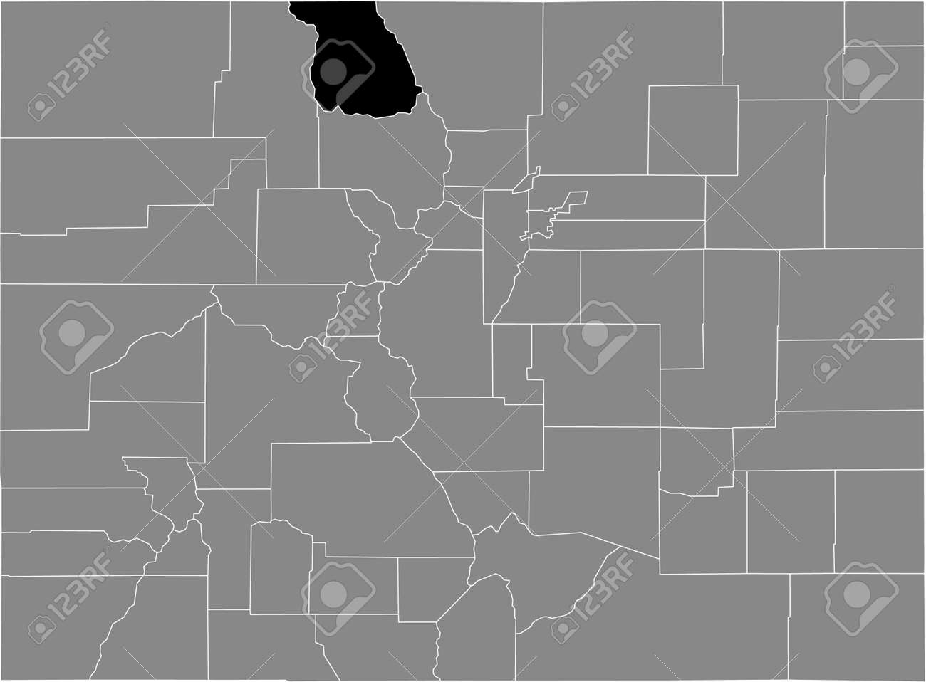 Black highlighted location map of the US Jackson county inside gray map of the Federal State of Colorado, USA - 169913236 Black highlighted location map of the US Jackson county inside gray map of the Federal State of Colorado, USA - 169913236